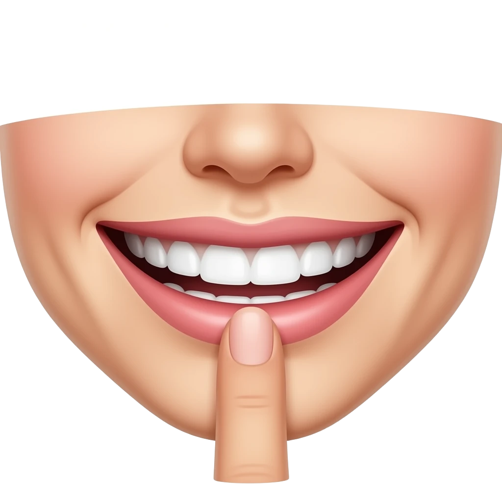 Smiling mouth with a finger on the bottom lips emoji