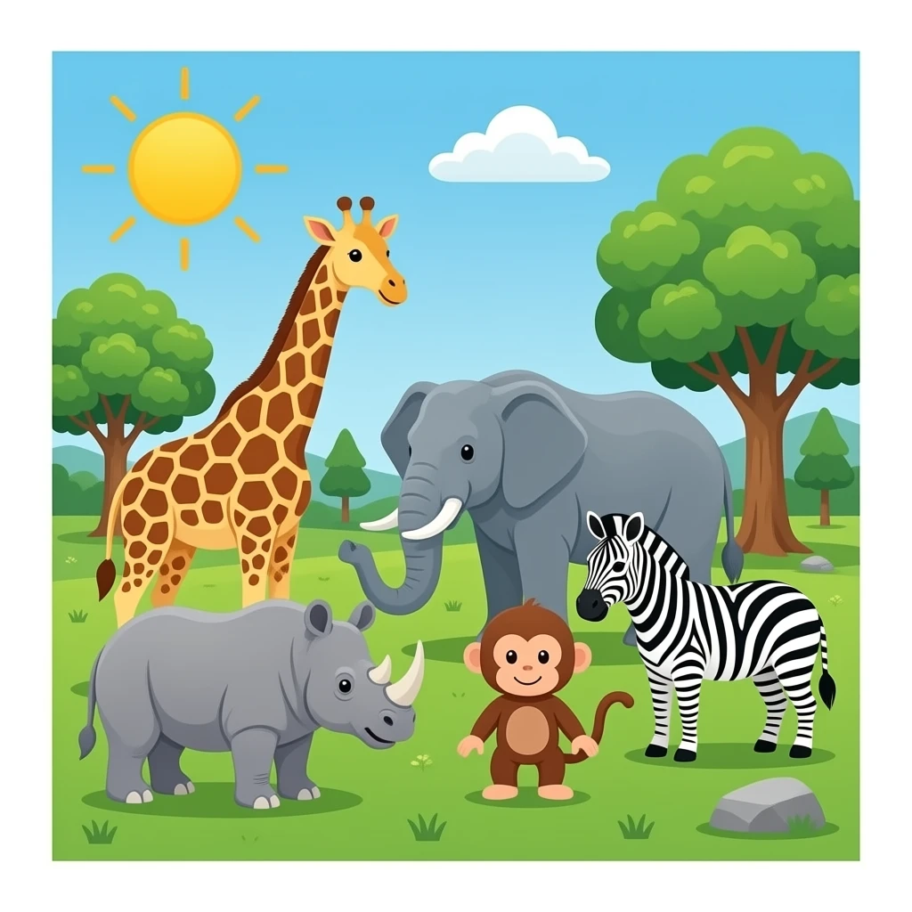 giraffe elephant monkey rhino bear zebra at the park emoji