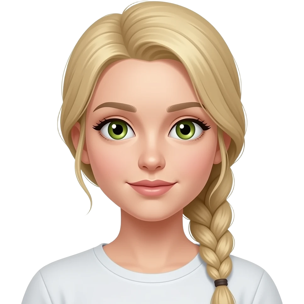 Ein Mädchen mit einem sleek aber in blond  Zopf und grün braune Augen emoji