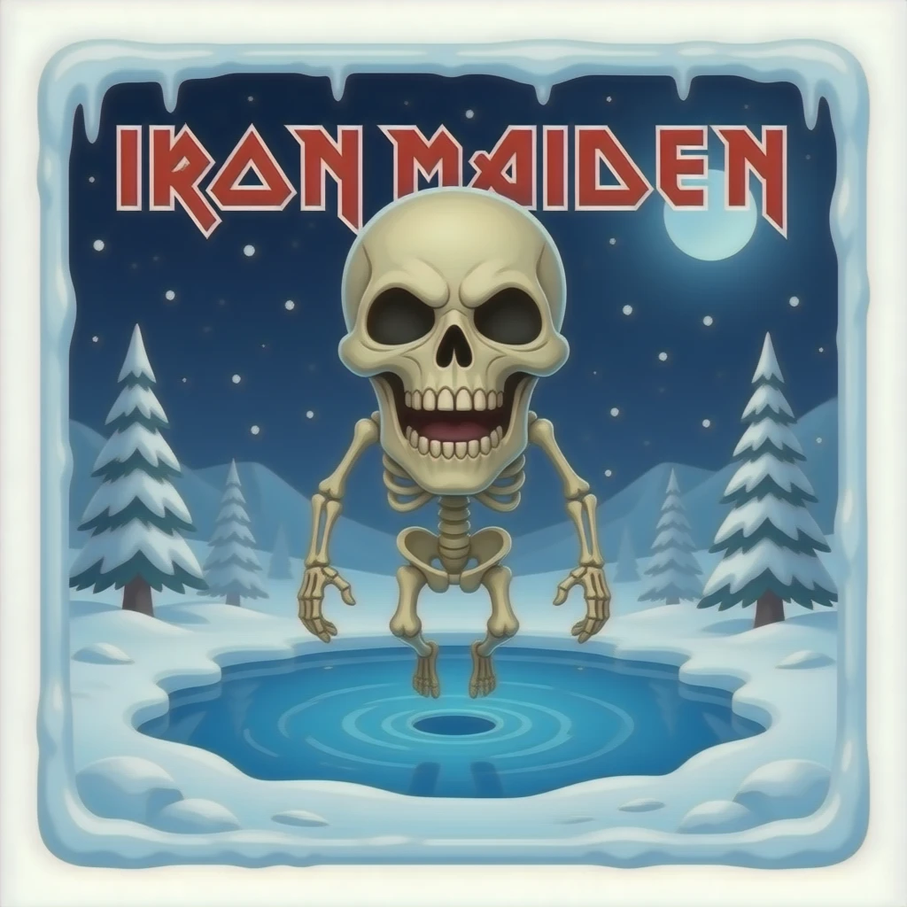 iron maiden eddie mascot - double mutant corpse hovers over frozen landscape - a Gustave Doré piece, depicting traitors frozen in a lake of ice in the ninth circle of Dante's Inferno emoji
