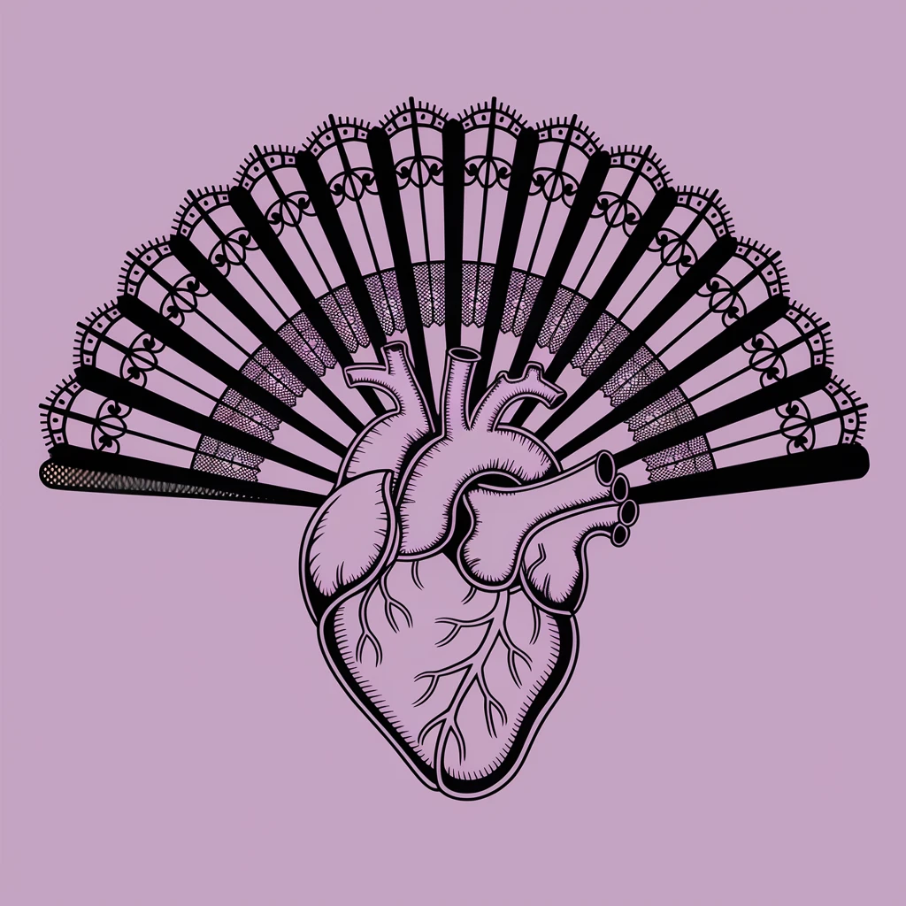 gothic heart with a black lace fan emoji