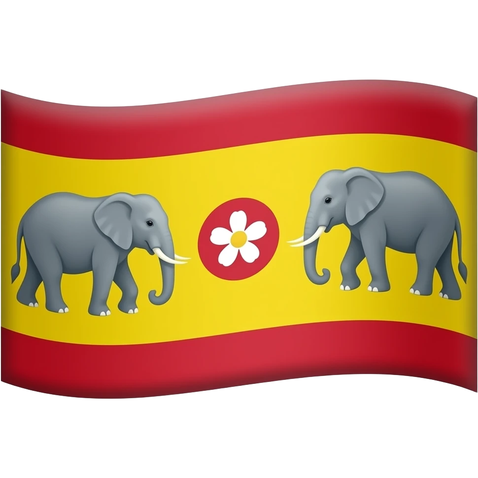 make an flage that up and down are red and the center wat yellow and make two elephant stand in the yellow part and make center an round that color is red and make an flower in that red circle emoji