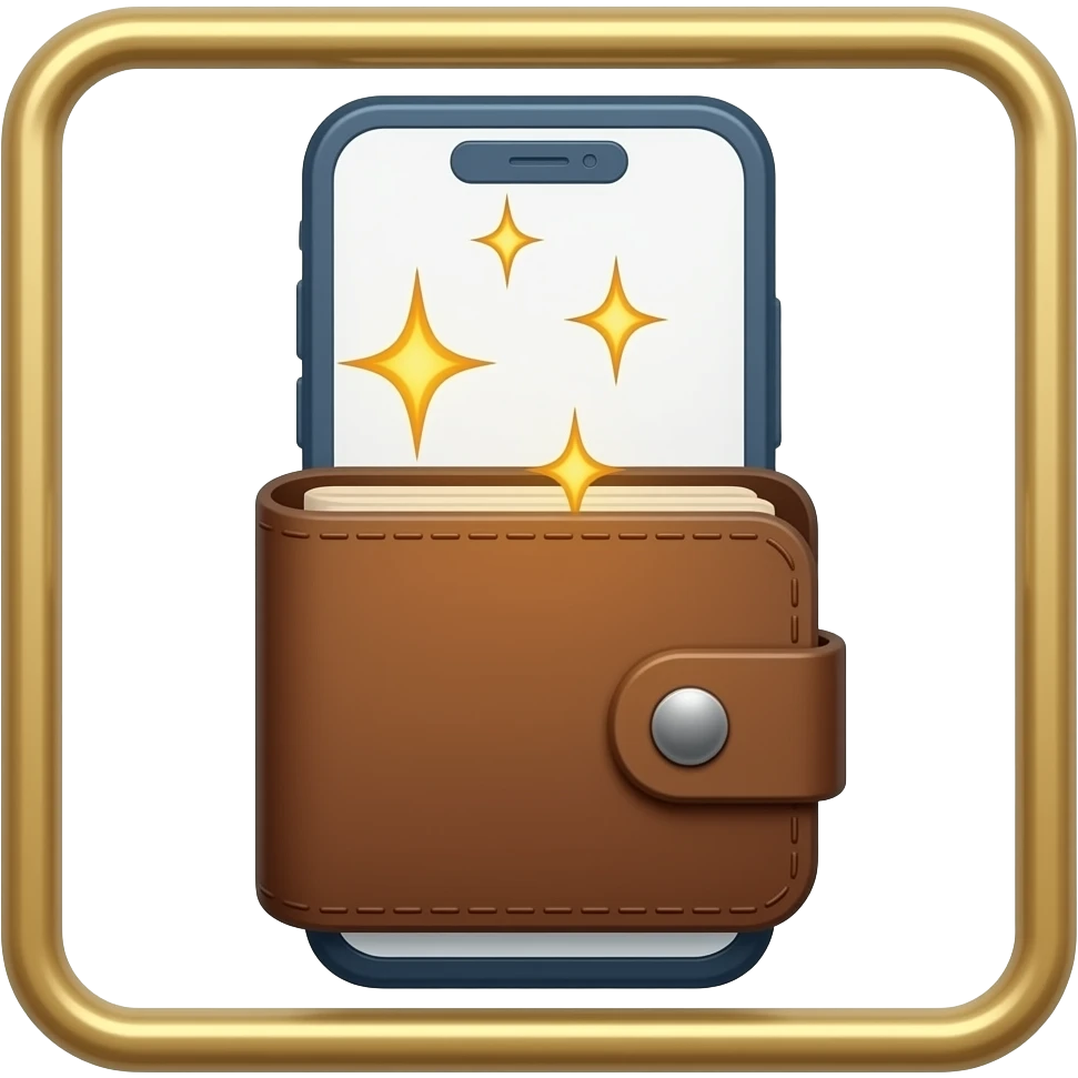 Цифровой рубль: Изобрази кошелек в телефоне, из которого вылетают искорки-пиксели.Цифровой рубль: Изобрази в квадратной рамке  кошелек в телефоне, из которого вылетают искорки-пиксели. emoji