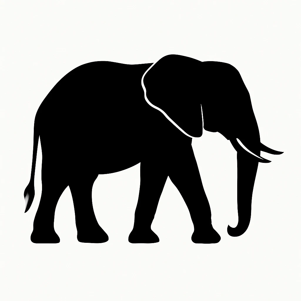 Elephant black silhouette white background emoji