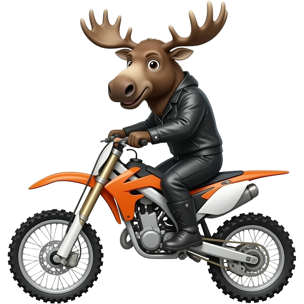A mean looking moose riding a dirt bike emoji