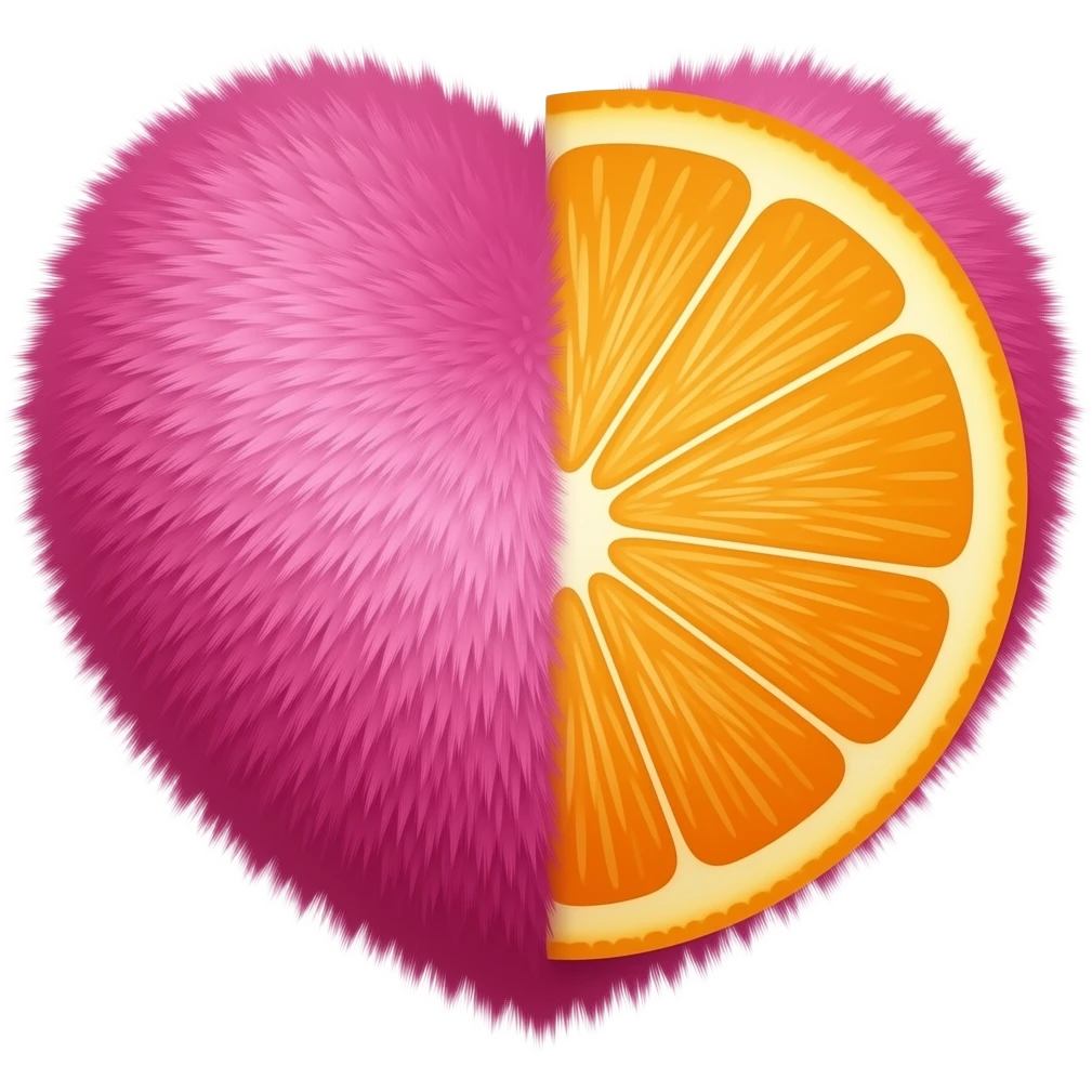 half orange and half hot pink fluff heart emoji