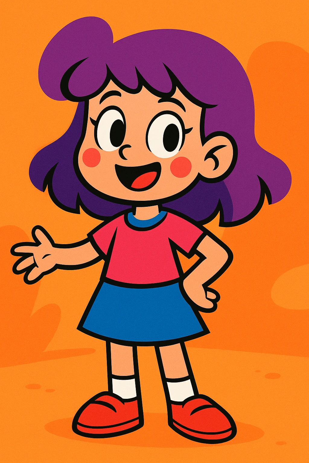 a girl with purple hair, vibrant cartoon style emoji