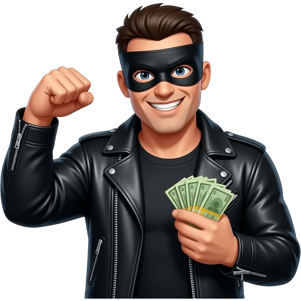 a robber flexing all his money emoji