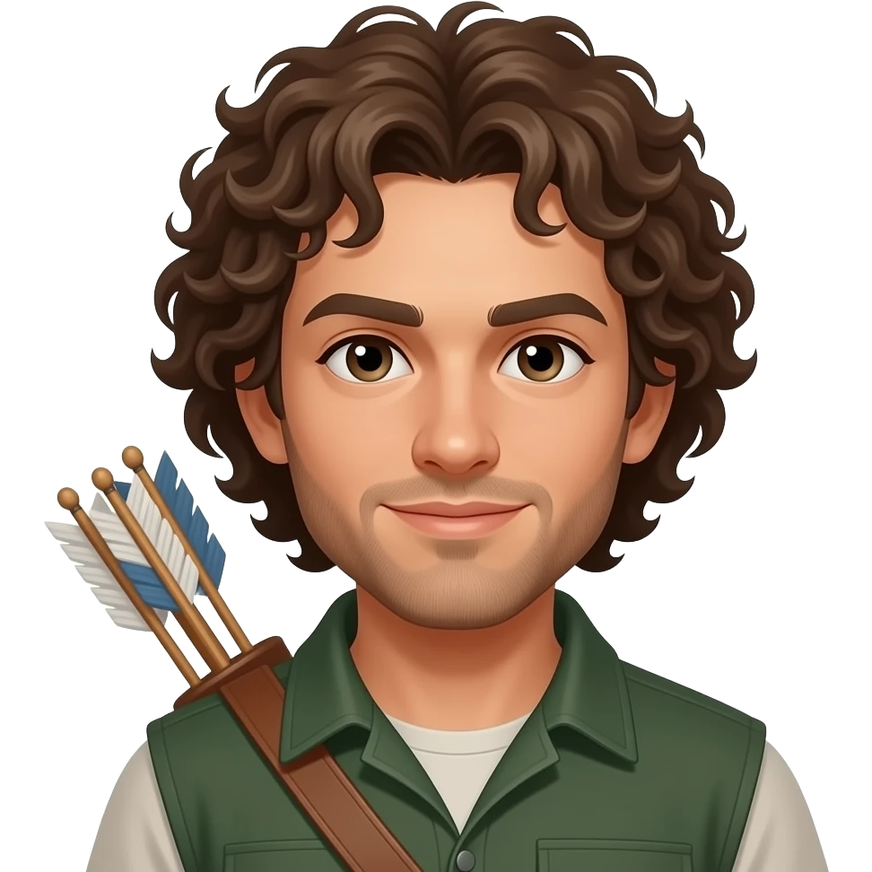 Okçu kıvırcık saçlara sahip emoji