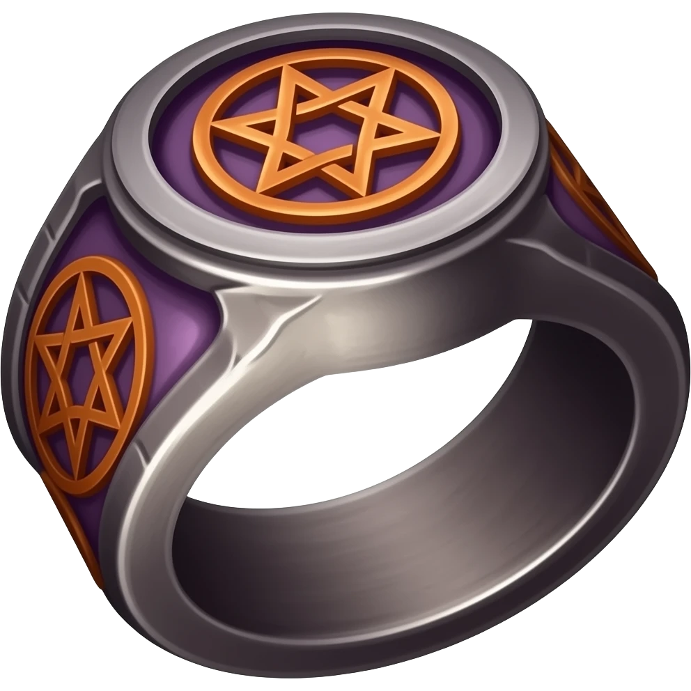 Umbra pontifex, a role that represents leadership and power. I need a ring that represents dark magic, using orange and purple as a color scheme. I wan embossed details to represent mysterious occultism emoji