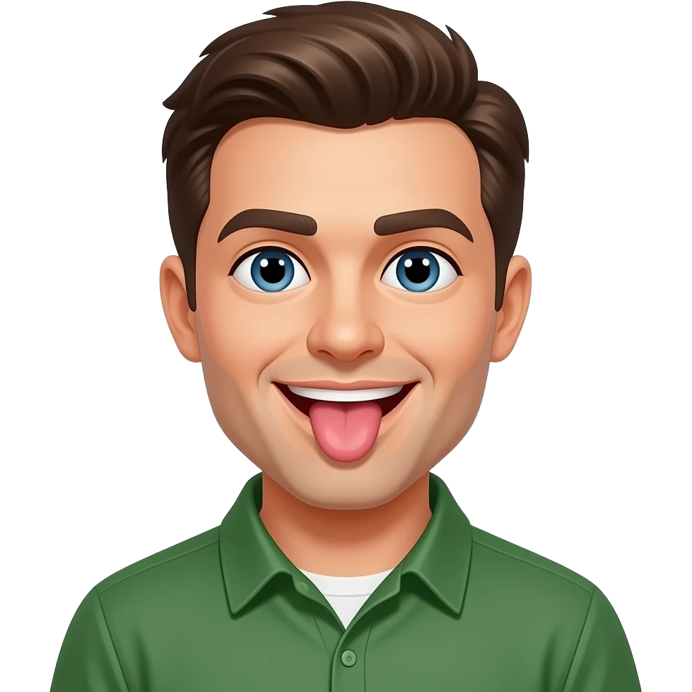 a man with the tongue out with green shirt emoji