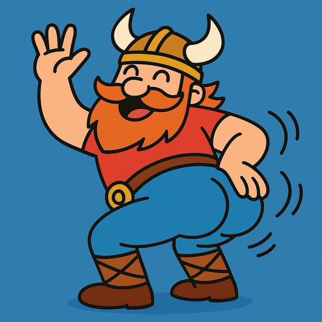 a viking doing a twerking dance, playful, cartoon style emoji