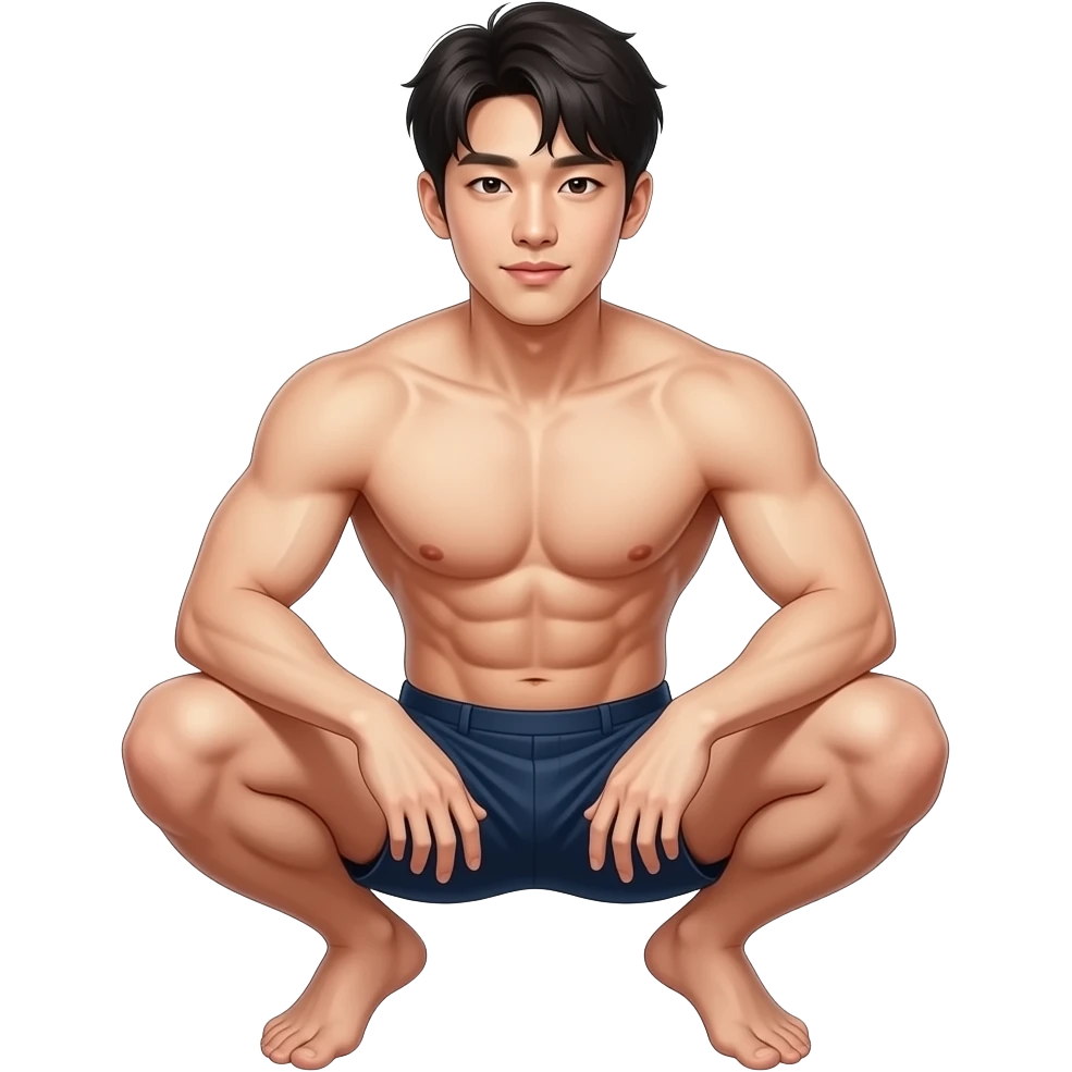 Hot young Korean guy squatting down with a big dick naked emoji