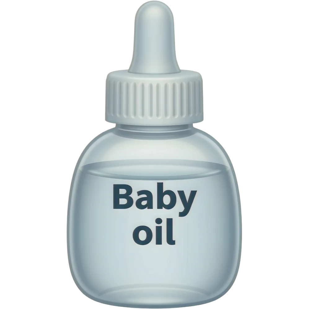 A bottle hole with clear glue labeledBaby oil emoji