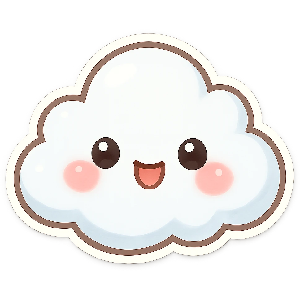 chibi sticker-style cloud, cute and exaggerated emoji