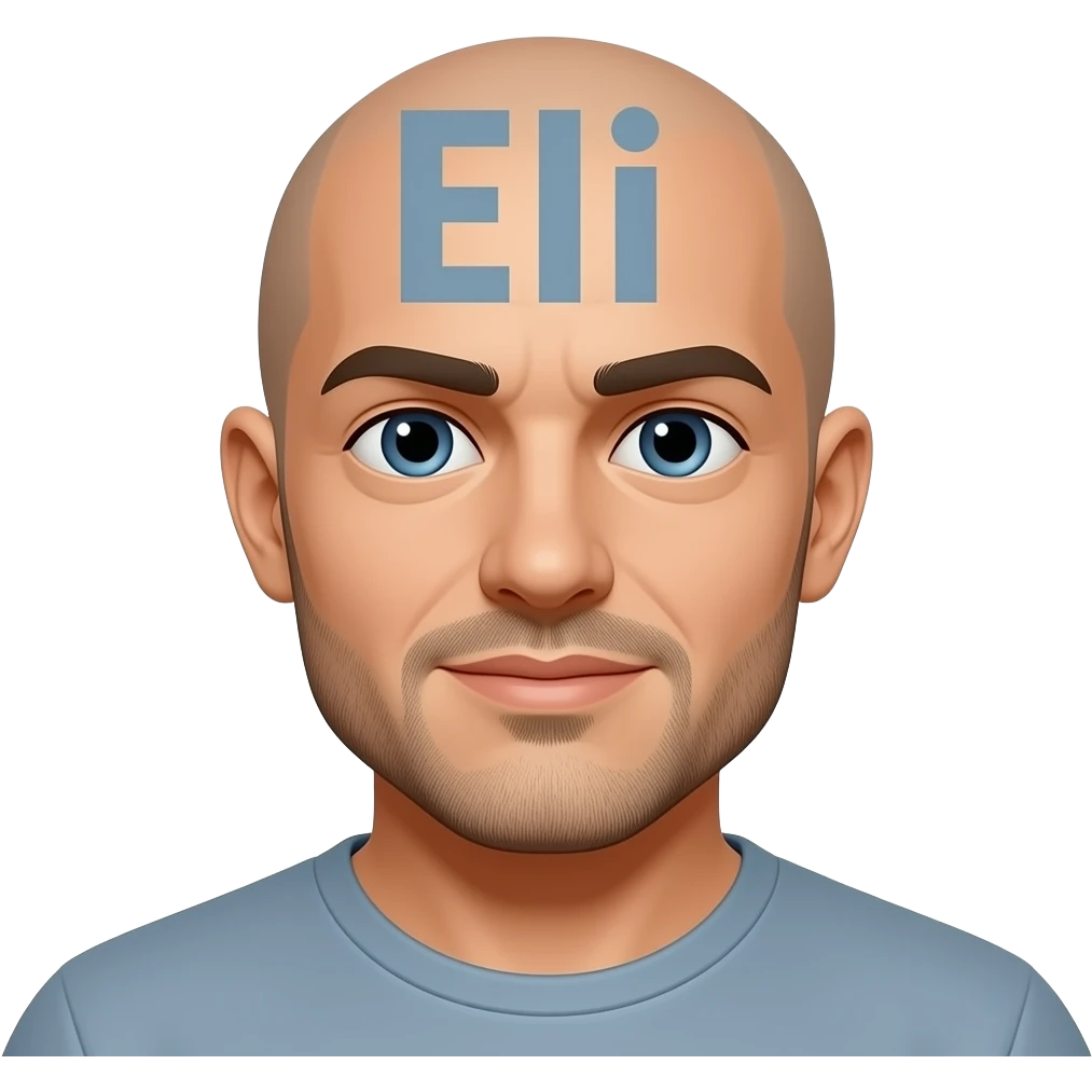 A bald man with Eli on his head emoji