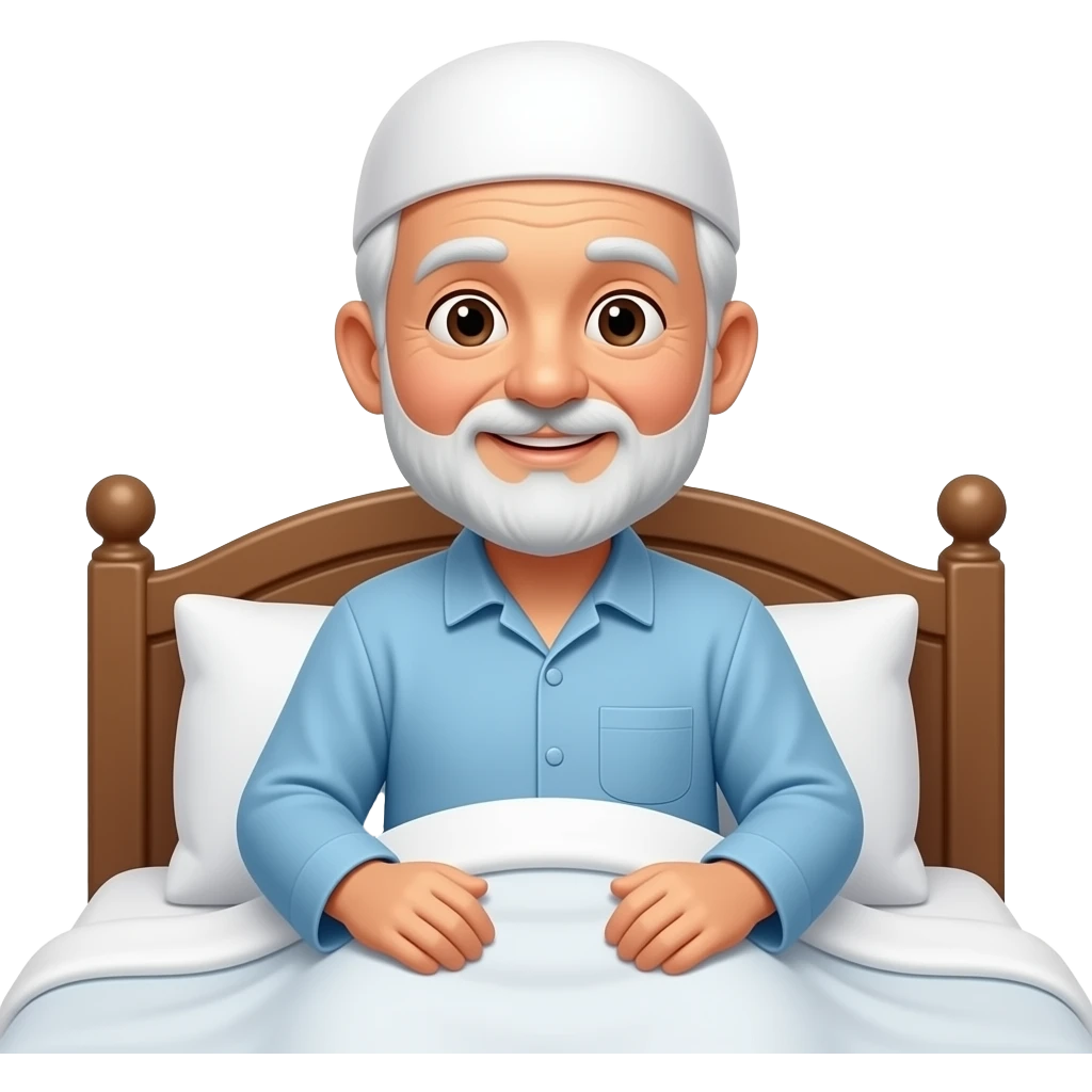 пожилой мужчина мусуьманин просыпается и садиться на постель emoji