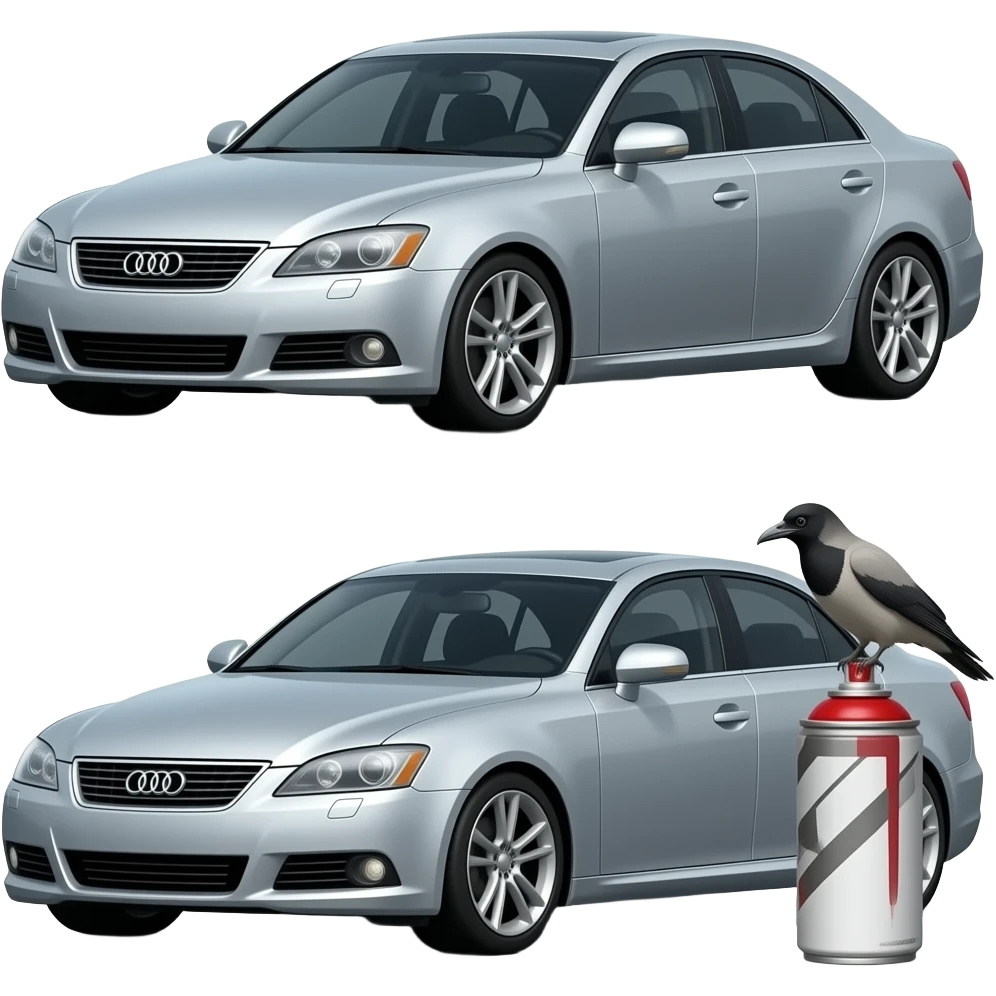 Lexus IS430 and a 2009 Audi a4 and a crow on a spray paint can emoji