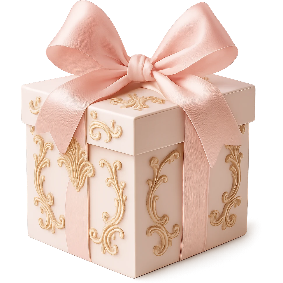 Elegant Rococo pale girly  gift box  , remove background emoji