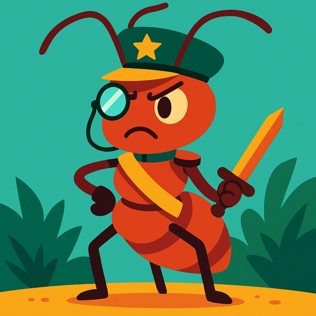 ant general with a monocle and sash, vibrant toon style emoji