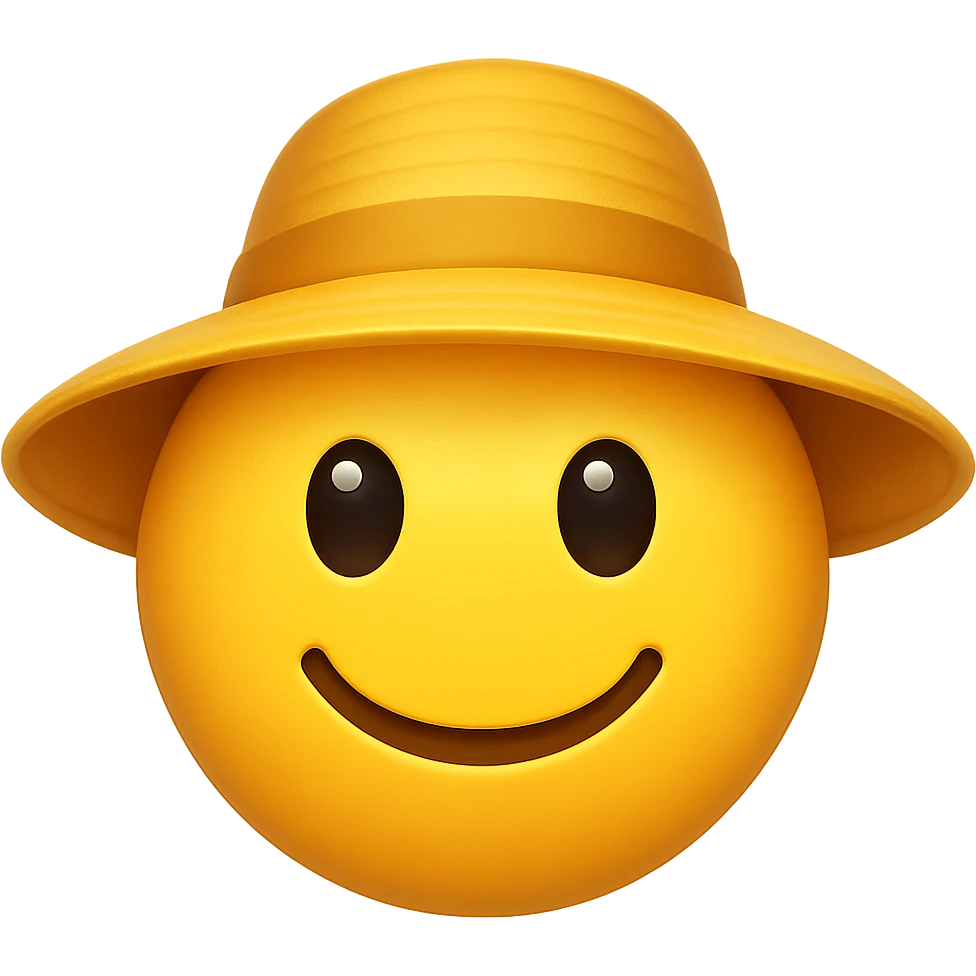 yellow face with yellow sun hat, digital illustration, emoji style, no background emoji