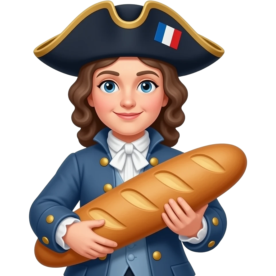 historical lady French Mariana with a rebel Jacobin cap and a large French loaf emoji