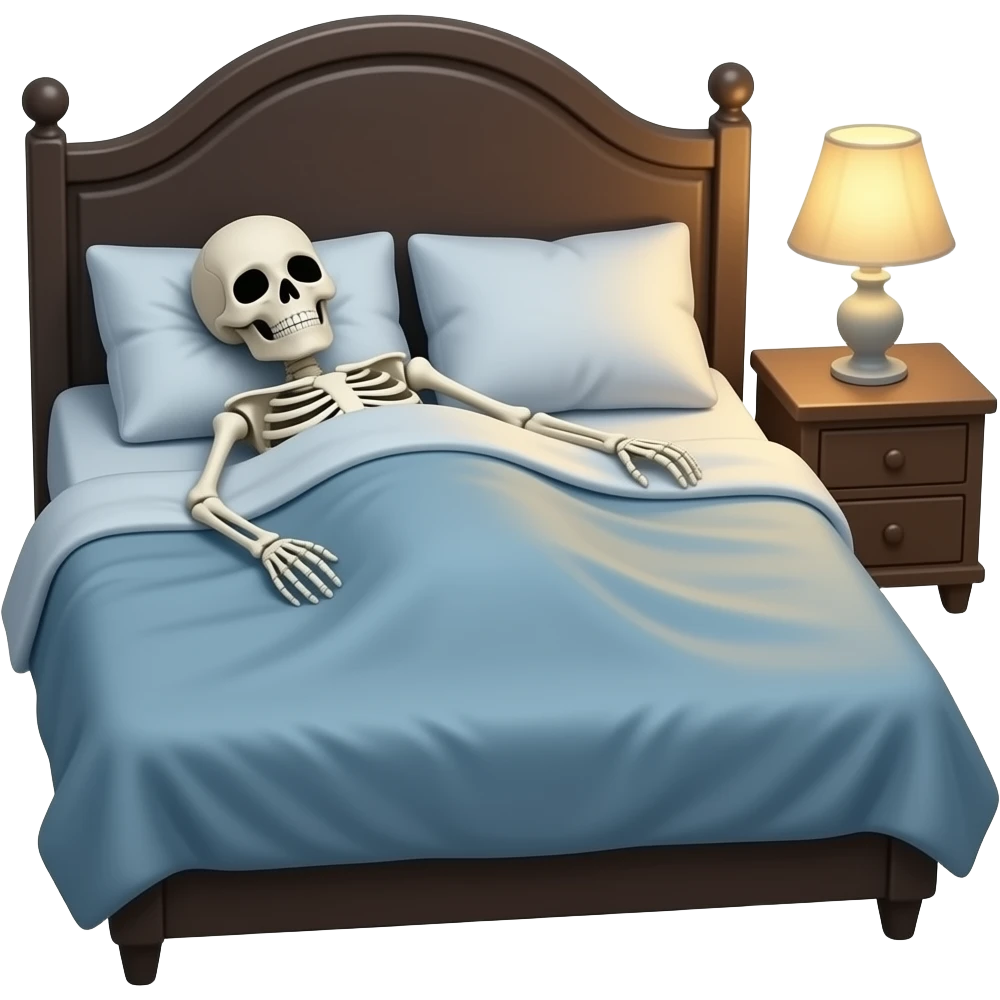 Skeleton ka . Emoji bed par sote huye photo emoji