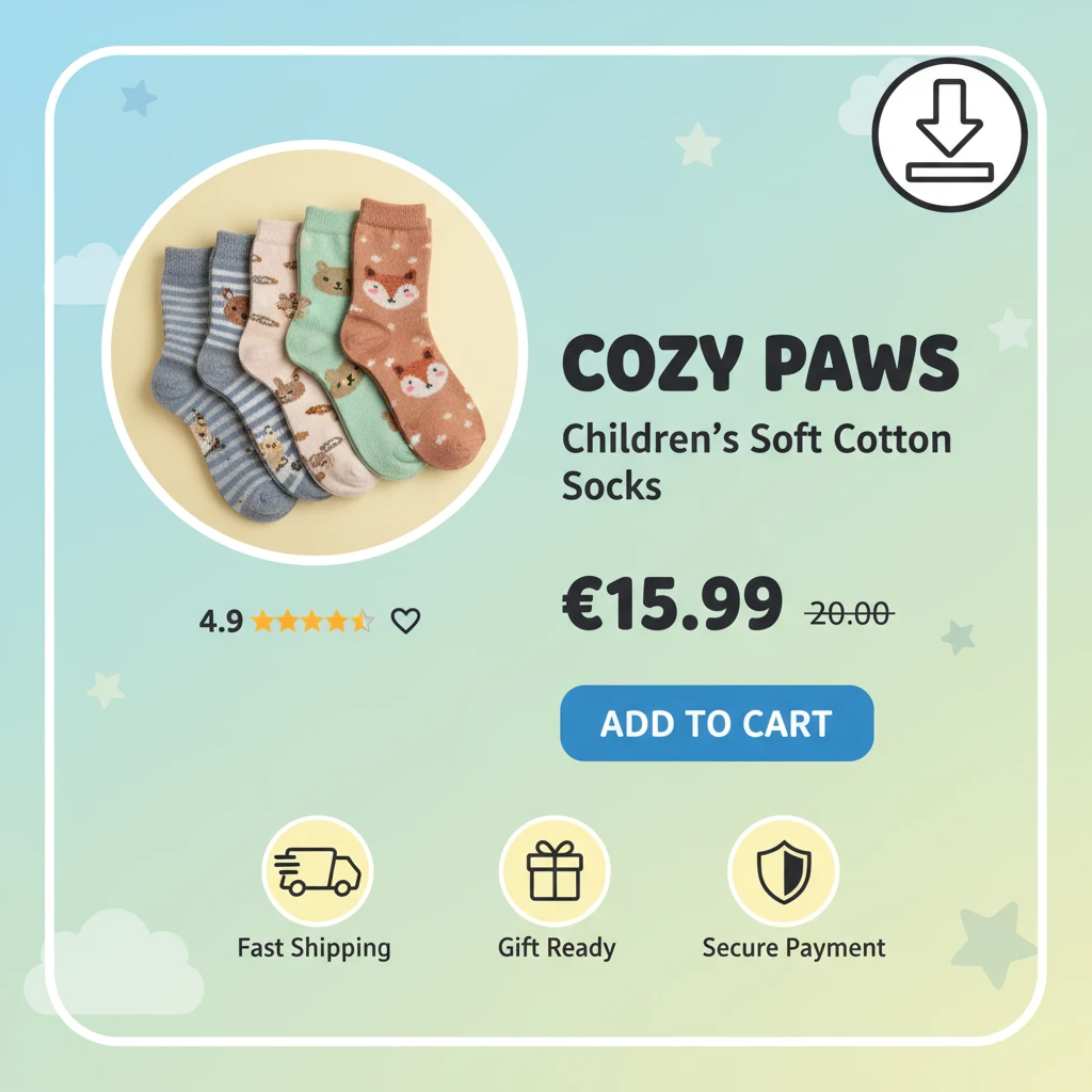 Download icon create an image of a product card for the marketplace with an image of children's socks emoji