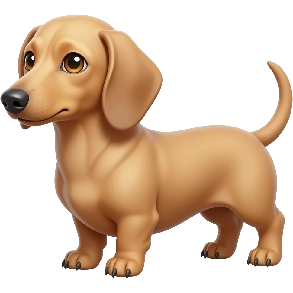 A small, thin dachshund with a narrow snout; has a faded pink-brown colored nose and a creamy blonde colored coat; has gold colored eyes and tan colored claws emoji