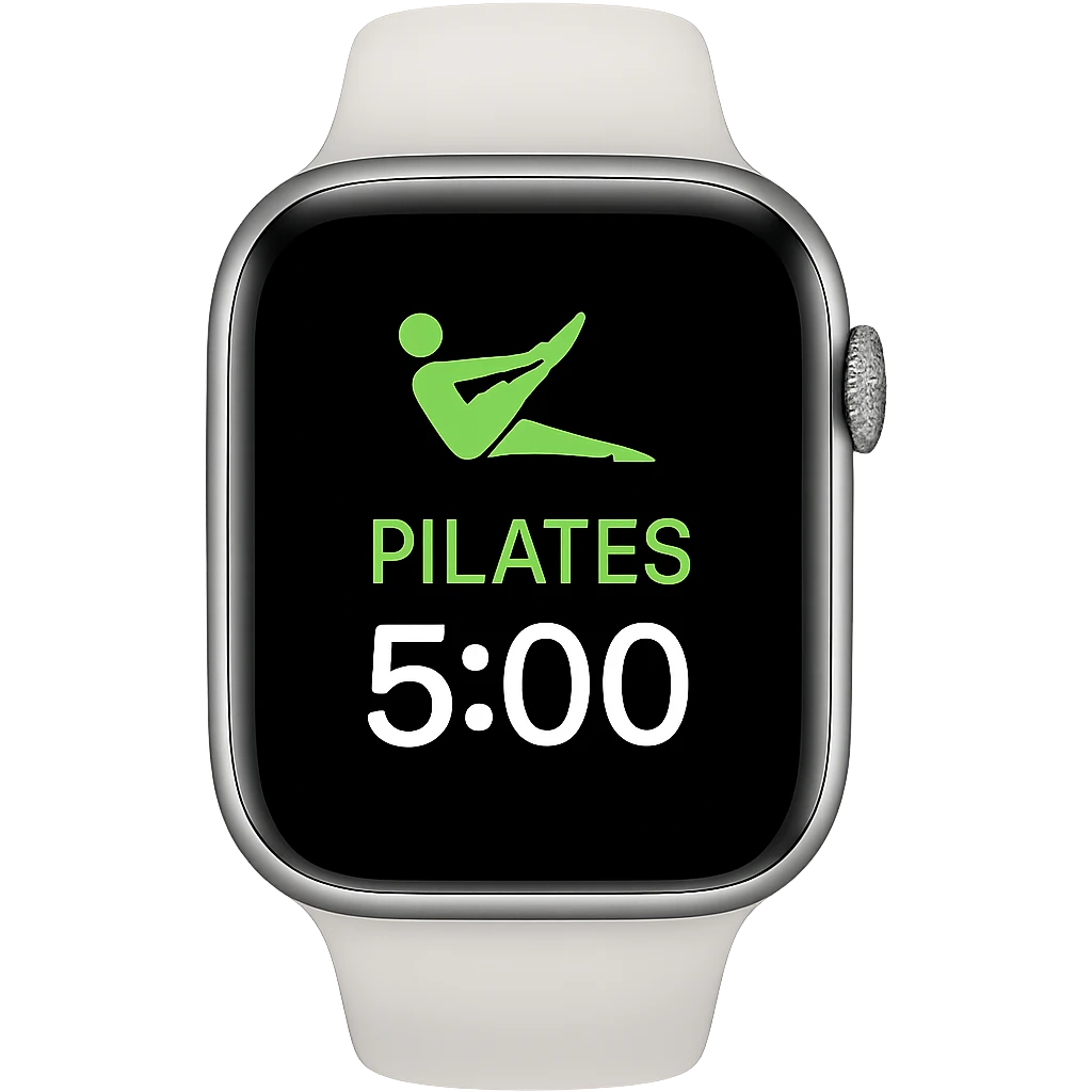 smartwatch con modalità attiva di pilates che segna 5 ore di pilates, REALISTICA 4K emoji