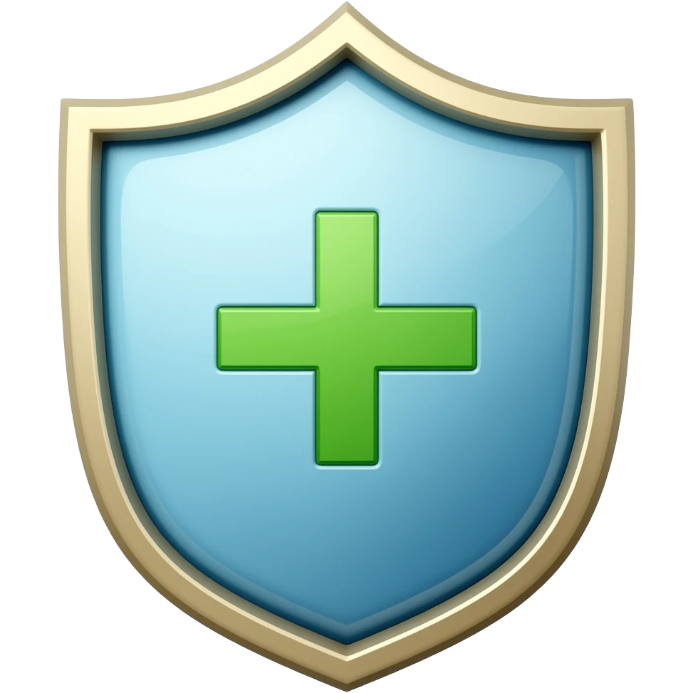 Shield with green + representing increase shield in the style of google noto color font emoji
