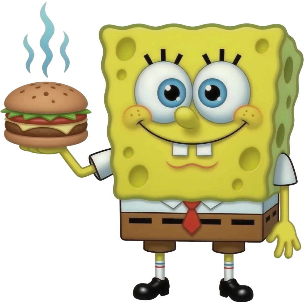 SpongeBob with patties on hand emoji