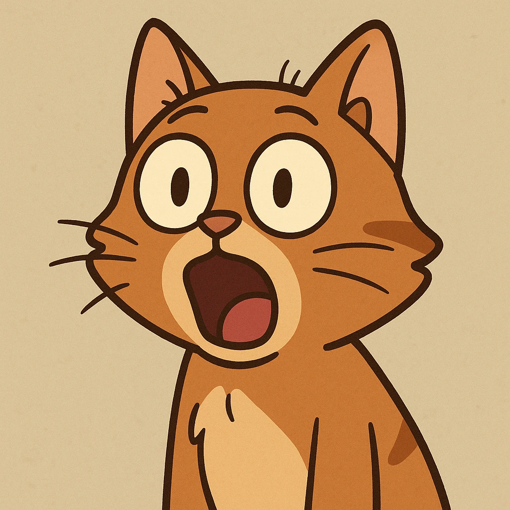 a cat with wide eyes and open mouth, looking amazed, cartoon style emoji