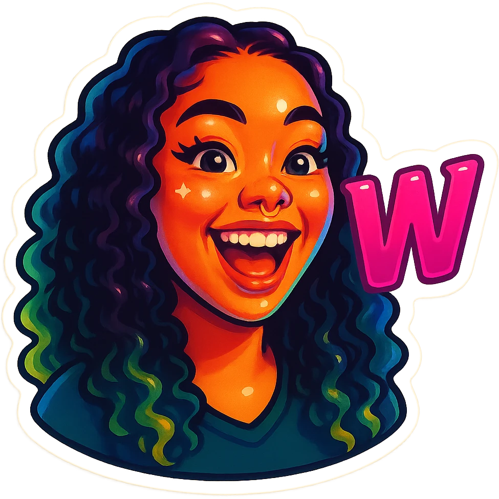 excited smiling
add the words W in pink emoji