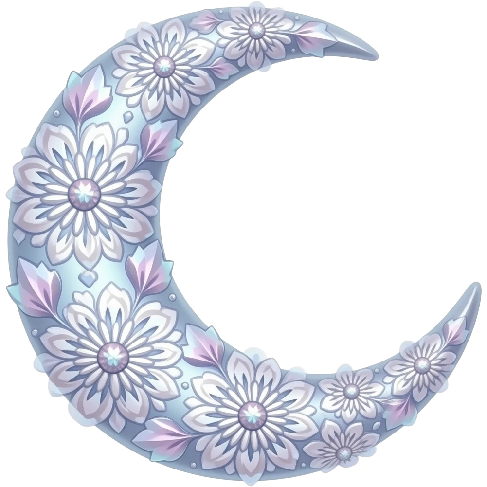 glossy Pastel iridescent floral shiny crystal crescent damask moon emoji