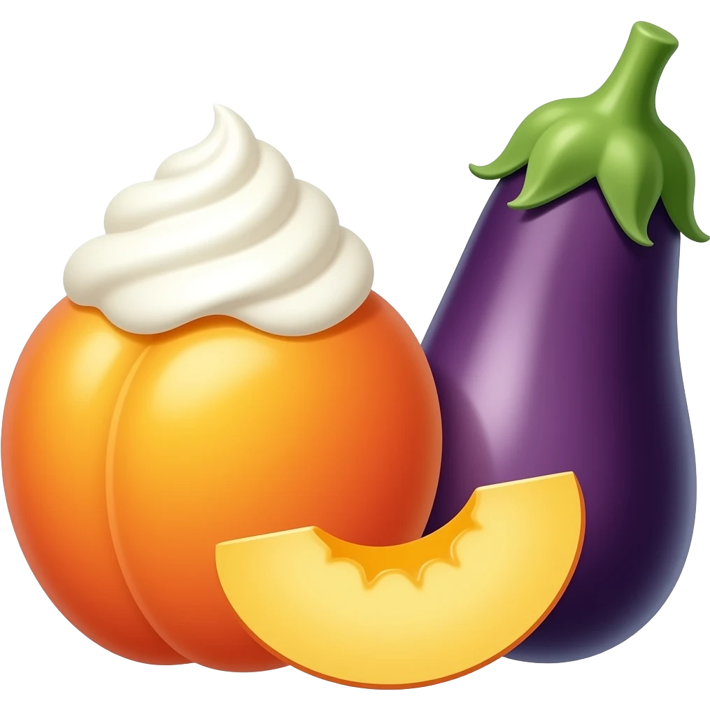 Peaches and cream with egg plant emoji