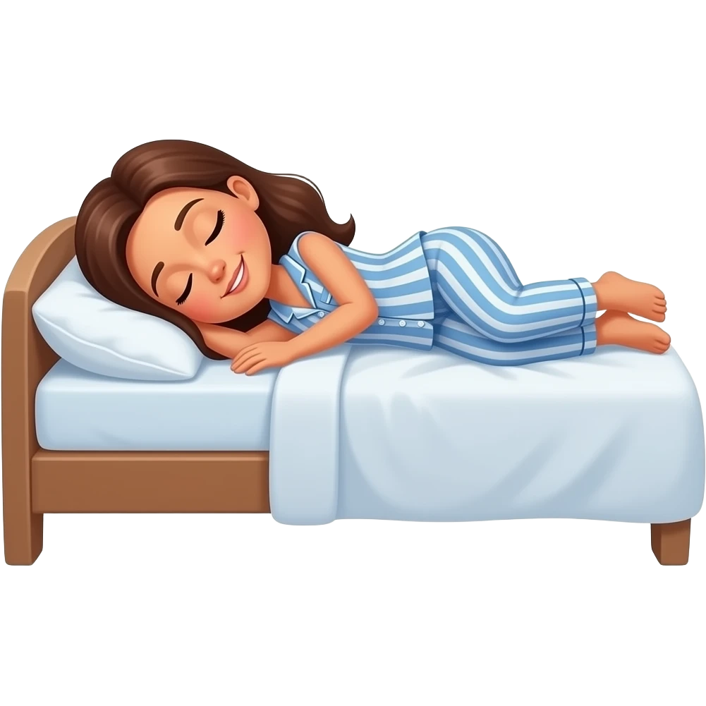 a tanned woman sleeping in pyjamas in bed sideways with zzz over her head emoji