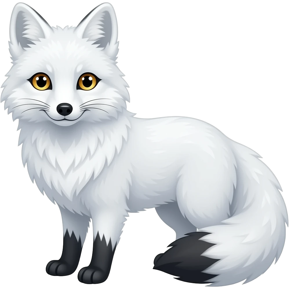 An Arctic Fox with golden eyes, and with black on the end of his tail emoji
