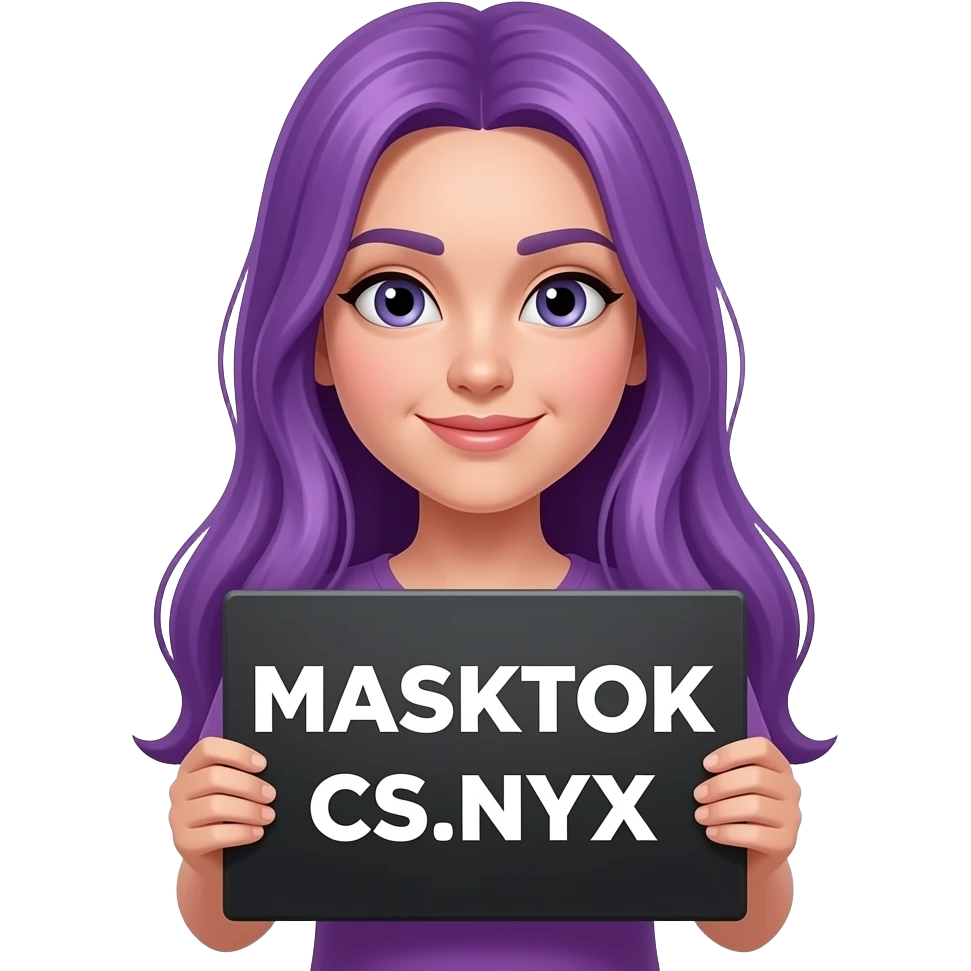 girl with long purple hair with a MASKTOK CS.NYX sign emoji