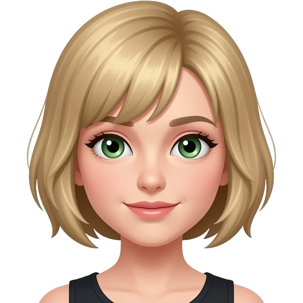 Girl,DARK blonde really shorthairwith highlights, Green eyes emoji