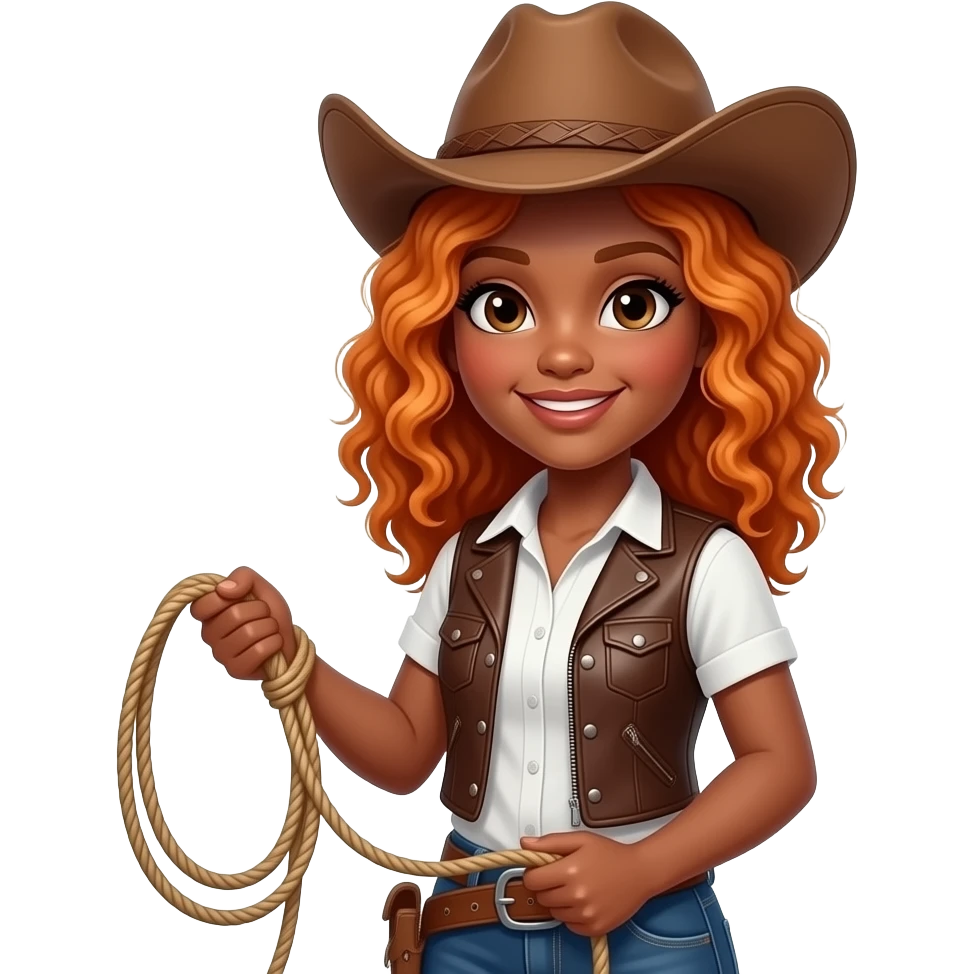 black girl ginger hair cowgirl with lassoo emoji