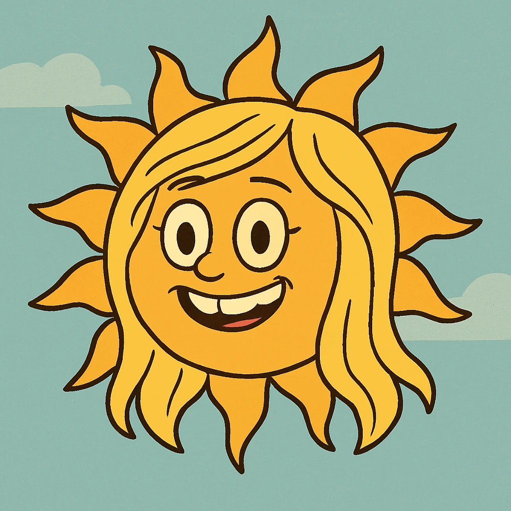 cartoon style smiling sun with blonde hair emoji