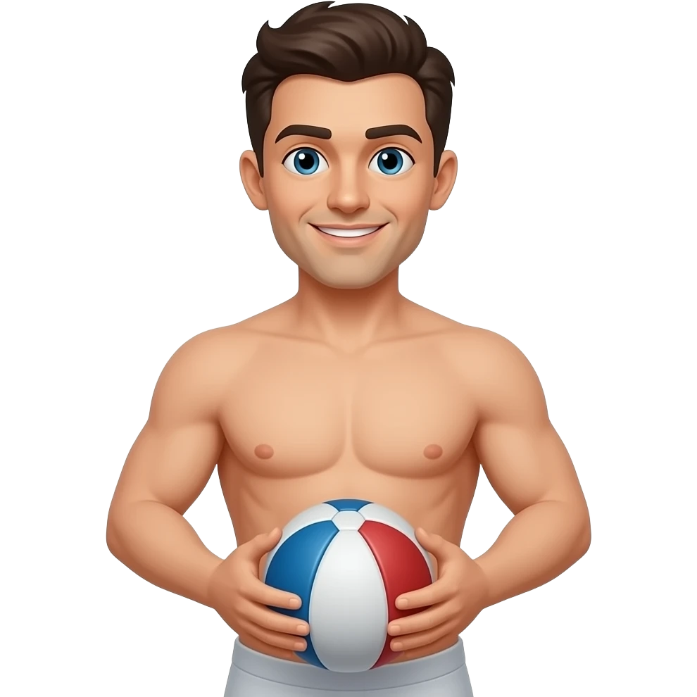Un hombre afro desnudo de cuerpo completosostiene una pelota con las 2 manos a la altura de su hombligo emoji