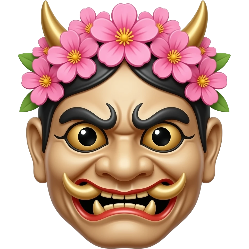 Female Japanese ogre mask with pink flower crown emoji