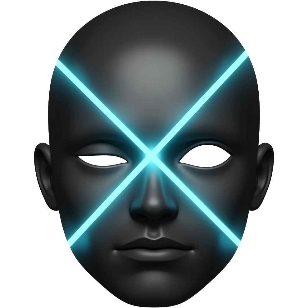 a Mask where its left eye hole is closed and there is blue line of energy corsing through the mask and its in black color emoji