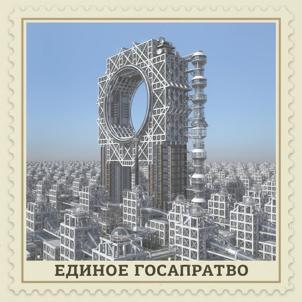 капсульный дом-коммуну конструктивизм 1920-е годы из произведения "Мы" Замятина стилизуй под марку как на фото

 emoji