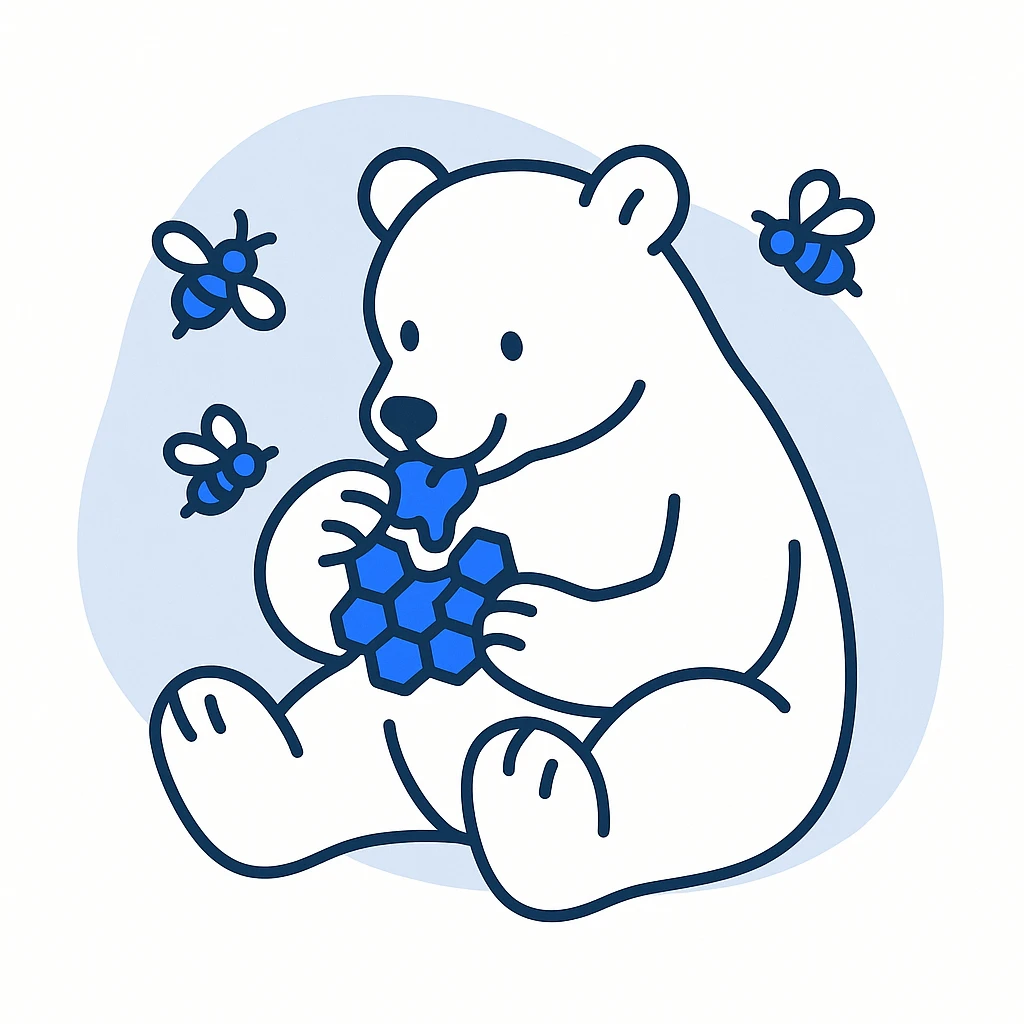 bear eating honeycomb with bees flying around emoji