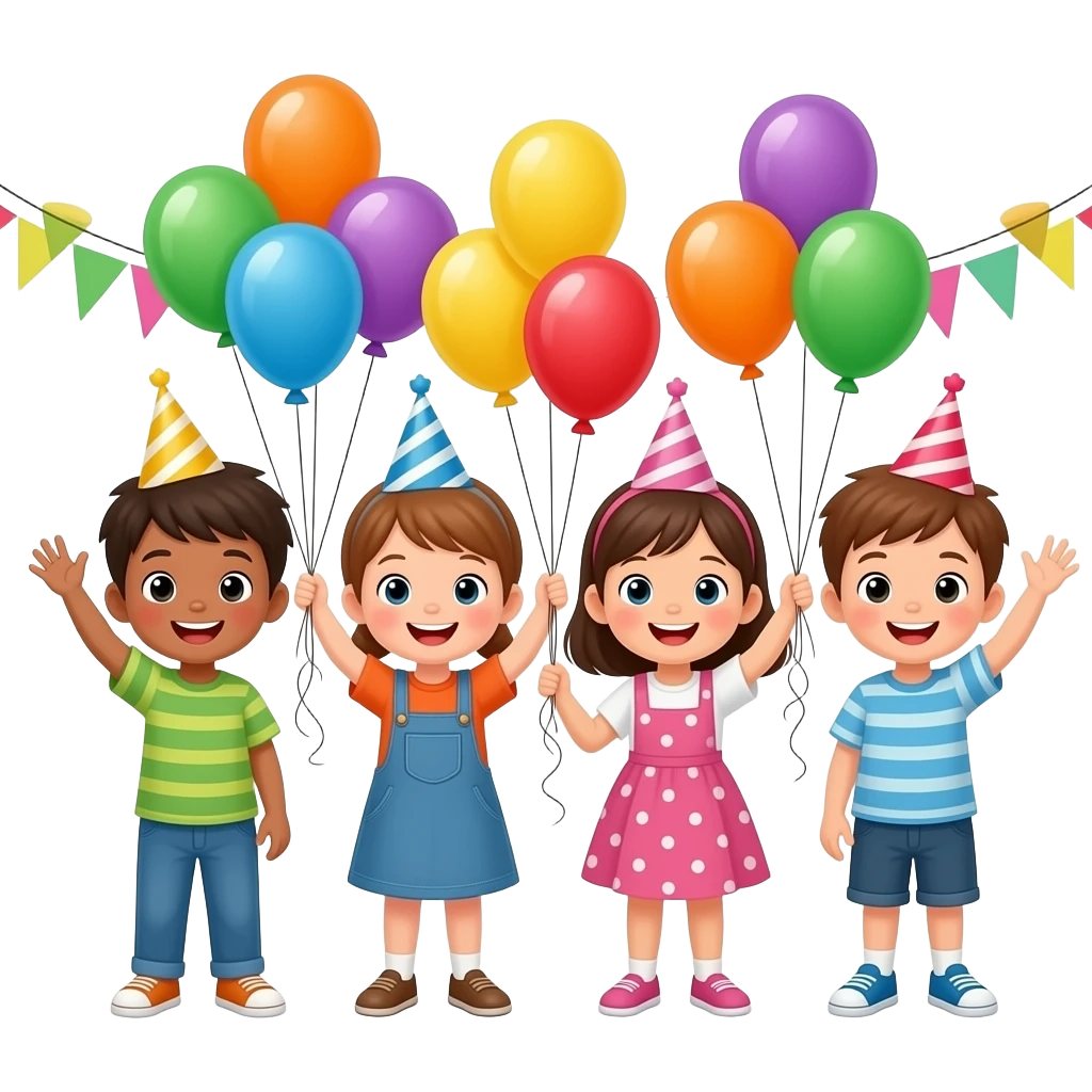 emoji happy kids with balloons in a party emoji