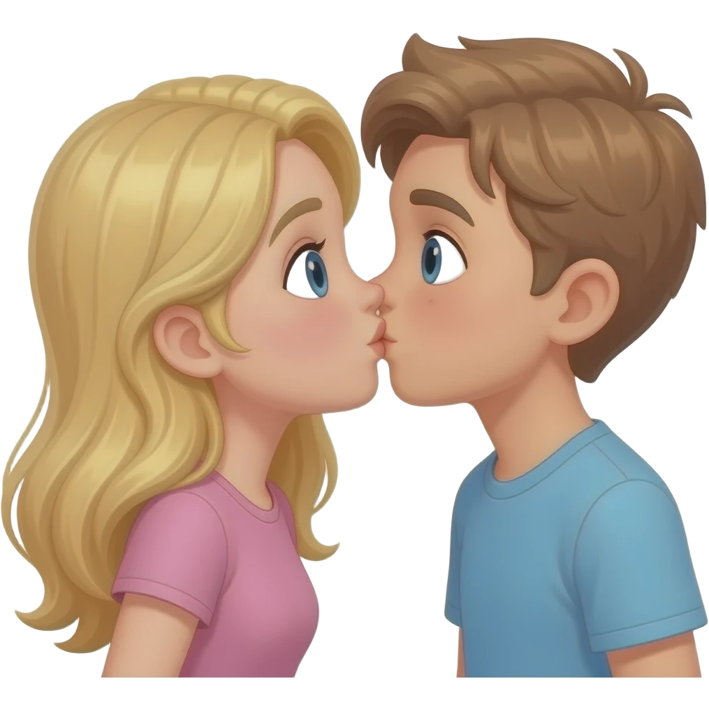 13 year olds kissing one a pretty girl with blond hair and big and one a cute boy with light brown hai emoji