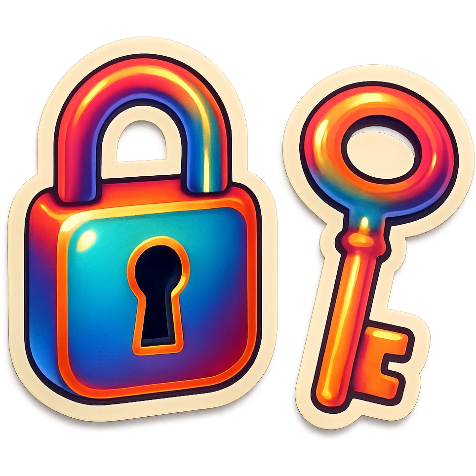 A lock and key set in retro stickers style, with a vintage design and bright colors emoji